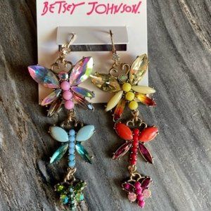 Betsey Johnson Multi Colored Crystal Accent Butterfly Mismatch Earrings